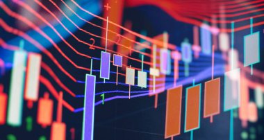 LED ekran konsepti çizelgesi. Büyük bir günlük borsa fiyatı ve alıntısı. Gösterge finansal ön x ticareti