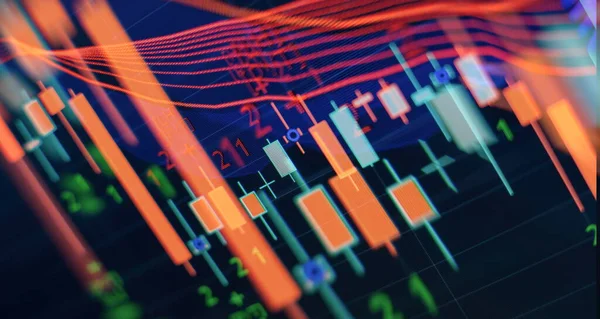 Graphiques Affaires Des Instruments Financiers Avec Différents Types Indicateurs — Photo