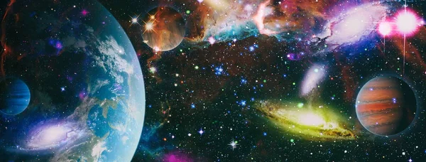 Космічна Сцена Планетами Зорями Галактиками Спіральна Галактика Глибокому Космосі Зірки — стокове фото