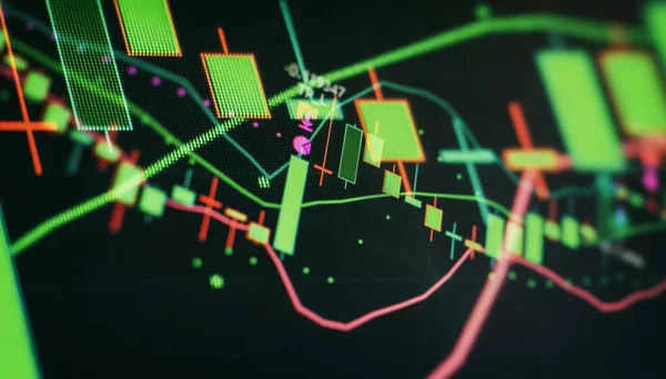 Abstract graphic consisting of blured points , graph and chart . Information concept . Business , technology background .