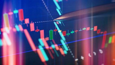 Bilgisayar monitöründeki profesyonel teknik analiz için hacim analizi de dahil olmak üzere göstergeler. Temel ve teknik analiz kavramı.