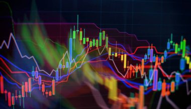 Finance data concept. Analytics report status information of stock market in digital screen. which including of candle stick trend and digital number synbol.