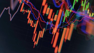 İş şamdanı. Finansal statik analiz ve büyüyen finansal tablolar. Çevrimiçi ticaret, Yatırım, Strateji piyasa planı ve borsa dalgalanmaları kavramı.