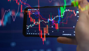 İş şamdanı. Finansal statik analiz ve büyüyen finansal tablolar. Çevrimiçi ticaret, Yatırım, Strateji piyasa planı ve borsa dalgalanmaları kavramı.