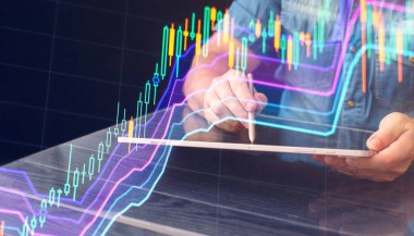 Yönetim stratejisi analizi. Finansal iş teknolojisi hologram konsepti.