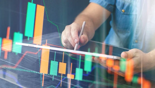Businessman Analyze Sales Data Graph Economic Growth Planning Business Strategy — Stock Photo, Image