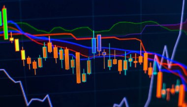 stock trade graph candlestick financial investment trade, Forex graph business or Trading crypto currency technical price with indicator on chart screen trend
