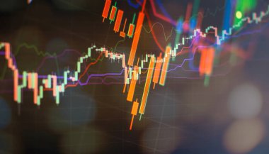 stock trade graph candlestick financial investment trade, Forex graph business or Trading crypto currency technical price with indicator on chart screen trend