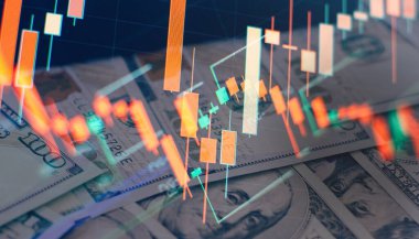 İş şamdanı. Finansal statik analiz ve büyüyen finansal tablolar. Çevrimiçi ticaret, Yatırım, Strateji piyasa planı ve borsa dalgalanmaları kavramı.