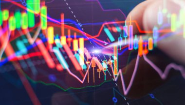 İş şamdanı. Finansal statik analiz ve büyüyen finansal tablolar. Çevrimiçi ticaret, Yatırım, Strateji piyasa planı ve borsa dalgalanmaları kavramı.