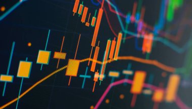 stock trade graph candlestick financial investment trade, Forex graph business or Trading crypto currency technical price with indicator on chart screen trend