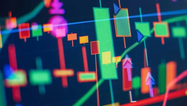 Business Candlestick Financial Static Analysis Growing Financial Charts Online Trading — ストック写真