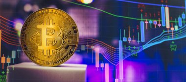Cryptocurrency mining farm for bitcoin and altcoins mining and golden Bitcoin coin.