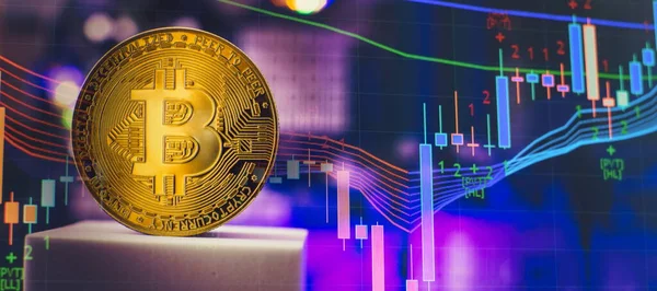 Cryptocurrency Mining Farm Bitcoin Altcoins Mining Golden Bitcoin Coin — Fotografia de Stock