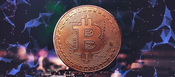 Bitcoin Cryptocurrency New Version Computer Electronic Circuit Board Background Virtual — Photo