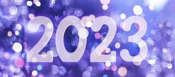 Щасливий Новий Рік 2023 Фон Новорічні Канікули Листівка Яскравими Вогнями — стокове фото
