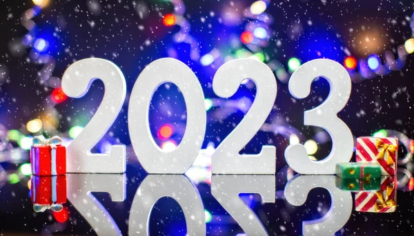 Щасливий Новий Рік 2023 Фон Новорічні Канікули Листівка Яскравими Вогнями — стокове фото