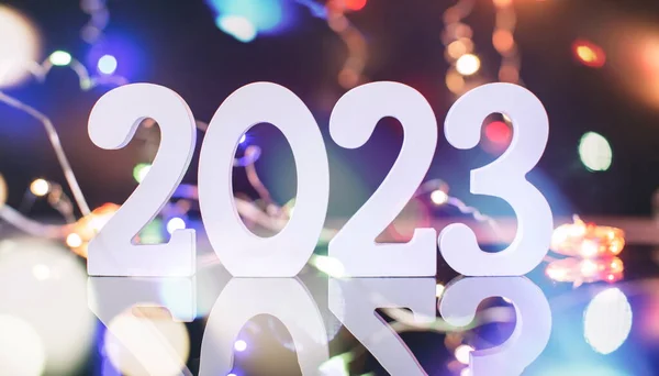 New Year 2023 Blurred Lights Background — 图库照片