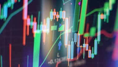 Pazar Analizi. Grafikler, diyagramlar, finansal rakamlar. Soyut parlayan ön x grafik arayüz duvar kağıdı. Yatırım, ticaret, hisse, finans
