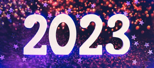 Новым 2023 Годом Фон Новогодние Открытки Яркими Огнями — стоковое фото