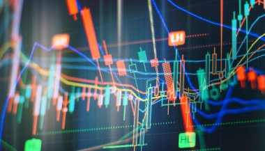Dijital ekranda borsa iş grafik grafiği. Forex piyasası, Altın piyasası ve Ham petrol piyasası .