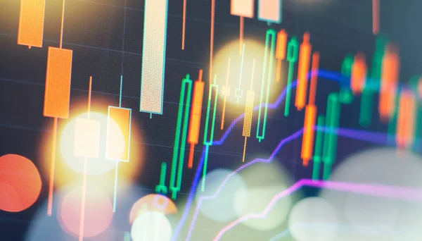 Datos Financieros Monitor Que Incluye Market Analyze Gráficos Barras Diagramas —  Fotos de Stock