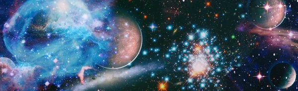 Galaksideki Yıldızlar Panorama Evren Yıldızlarla Nebulalarla Galaksilerle Dolu Görüntünün Elementleri — Stok fotoğraf