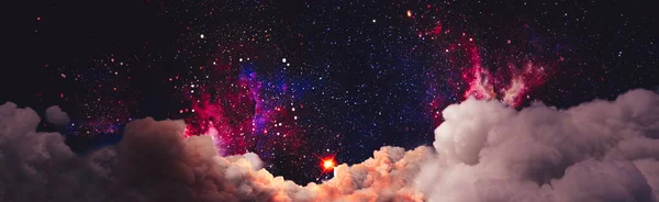 Νυχτερινός Ουρανός Σύννεφα Και Αστέρια Αφηρημένος Αστρονομικός Γαλαξίας Στοιχεία Αυτής — Φωτογραφία Αρχείου