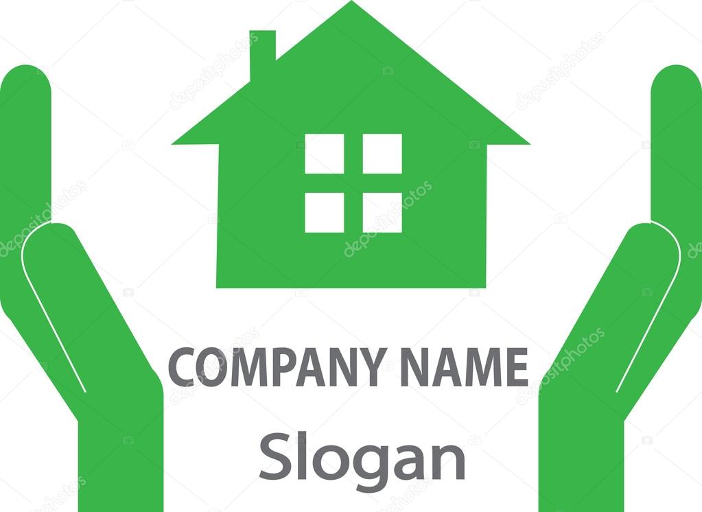 Stock drawing - layout, logo, example. A house with his hands.