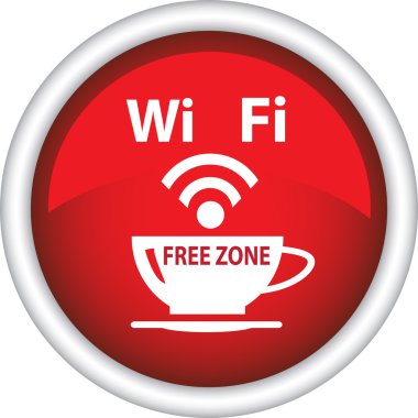 bir fincan kahve ve wi fi görüntü ile kırmızı bir simge