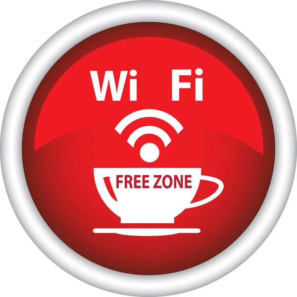 Czerwona ikona z wizerunkiem filiżankę kawy i bezprzewodowy dostęp do Internetu — Wektor stockowy