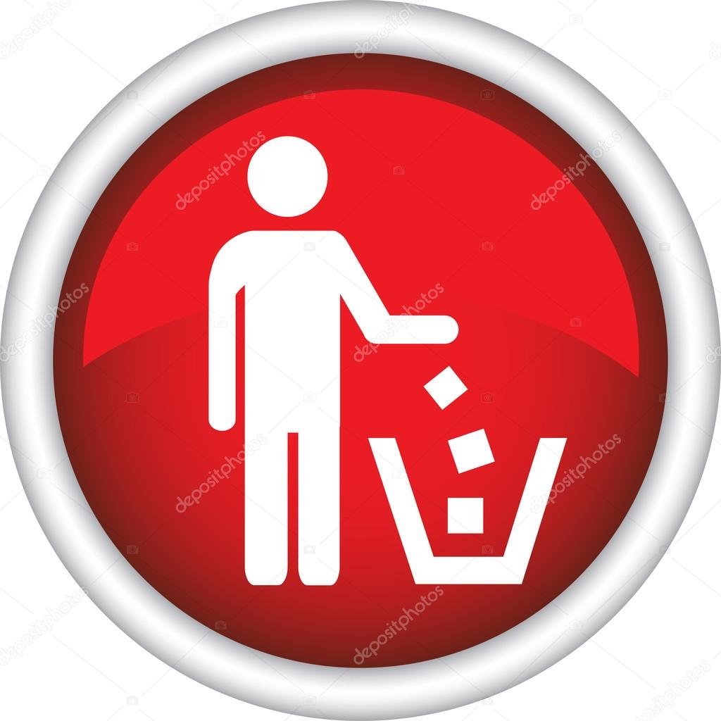 Stock Image - Round icon depicting a man and a trash can.