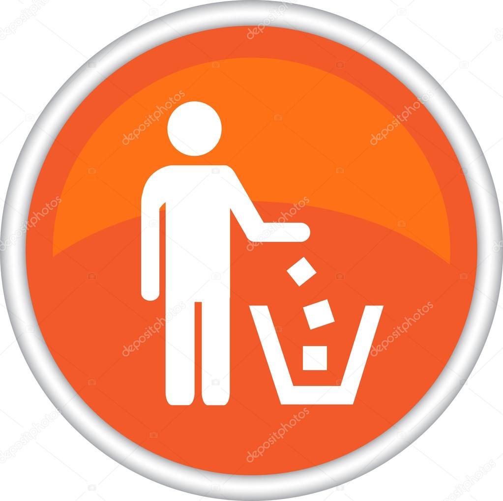 Stock Image - Round icon depicting a man and a trash can.