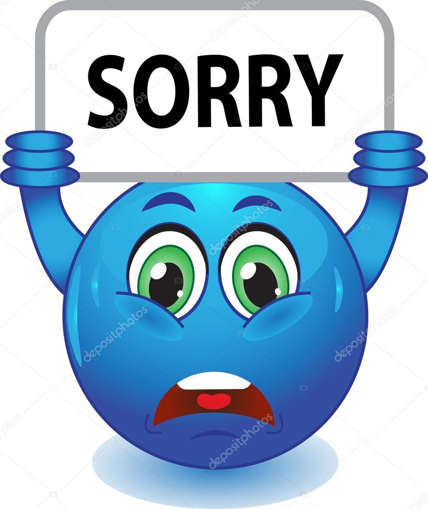 Stock Image - blue smiley face with a sign SORRY