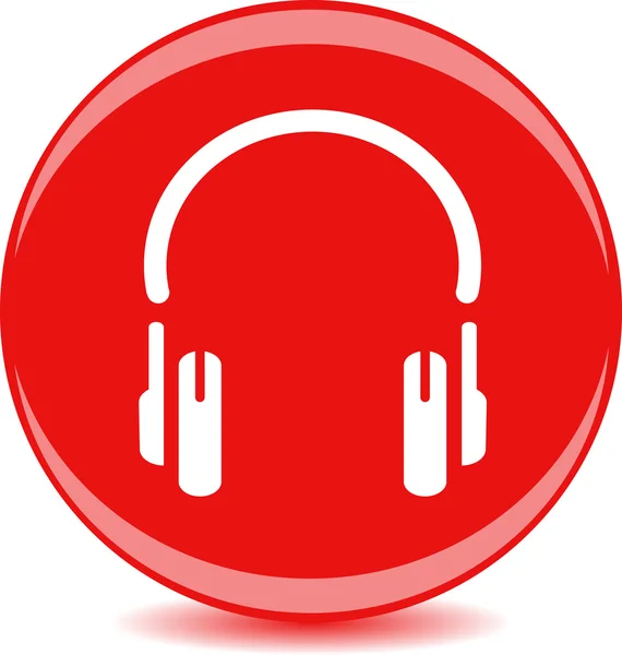 Red vector round icon with the image of headphones — Stock Vector