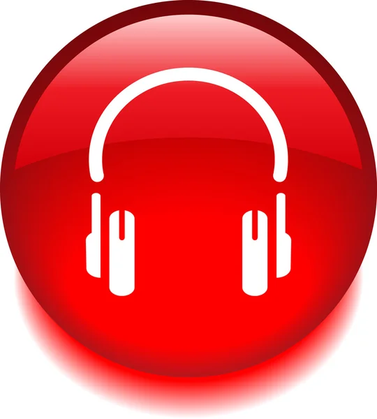 Botão redondo vermelho com a imagem de fones de ouvido — Vetor de Stock