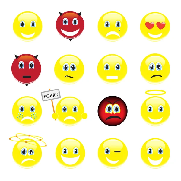 Conjunto vetorial de rostos sorridentes — Vetor de Stock