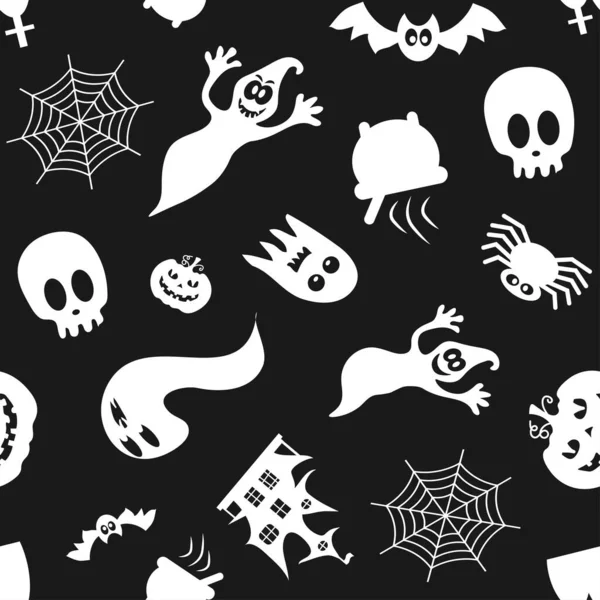 Naadloze Vector Patroon Voor Halloween Ontwerp Halloween Symbolen Pompoen Spin — Stockvector