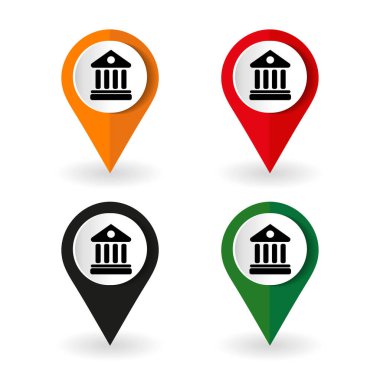 Banka simgesiyle harita işaretleyicisi, vektör illüstrasyonu. Düz tasarım biçimi
