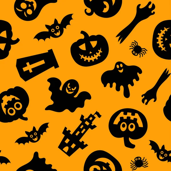 Diseño Halloween Símbolos Halloween Fantasma Murciélago Calabaza Estilo Dibujos Animados — Vector de stock
