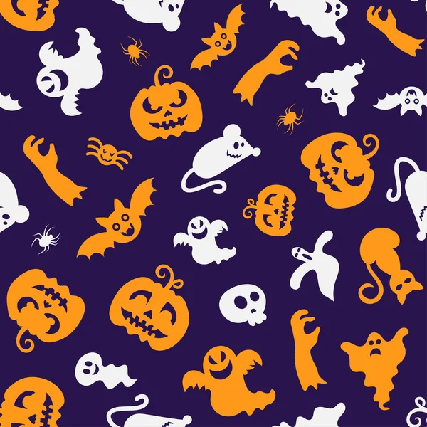 Naadloze Vector Patroon Voor Halloween Ontwerp Halloween Symbolen Pompoen Spin — Stockvector