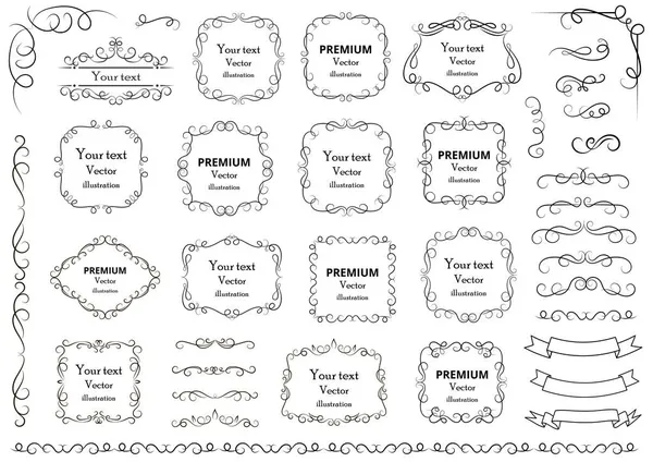 Calligraphic Design Elements Decorative Swirls Scrolls Vintage Frames Flourishes Labels — Stock Vector