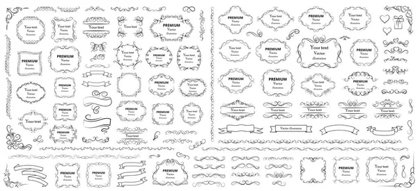 Calligraphic Design Elements Decorative Swirls Scrolls Vintage Frames Flourishes Labels — 图库矢量图片