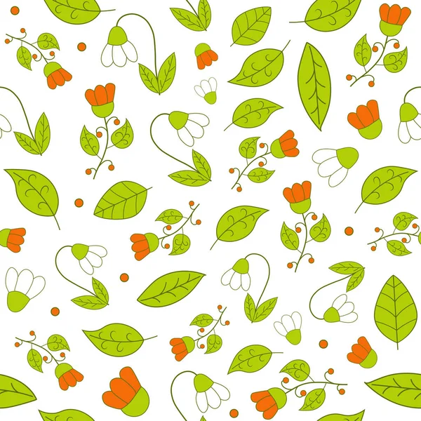 Seamless pattern with orange flowers and leaves — Stock Vector