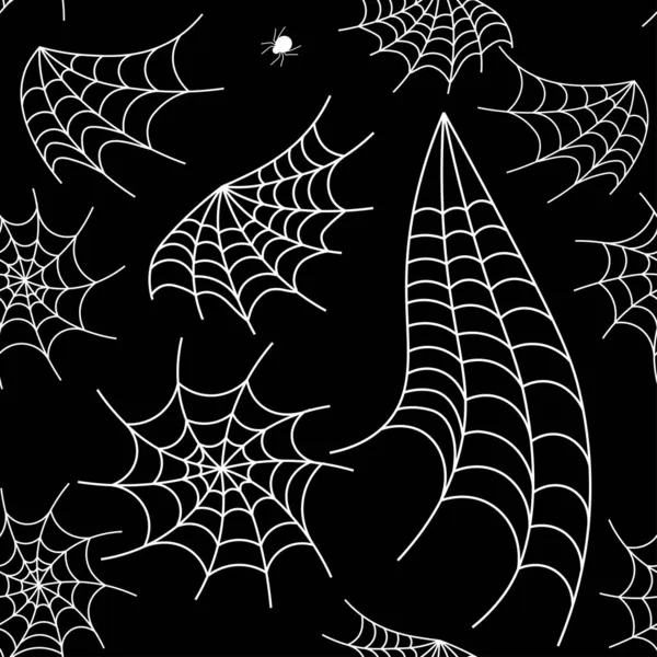 Хэллоуин Паутина Бесшовный Шаблон Векторный Фон Черное Белое — стоковый вектор