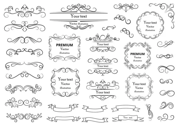Elementos Design Caligráfico Redemoinhos Decorativos Pergaminhos Molduras Vintage Floresce Rótulos —  Vetores de Stock