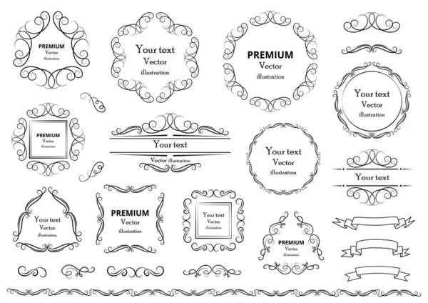 Elementos Diseño Caligráfico Remolinos Pergaminos Decorativos Marcos Vintage Florituras Etiquetas — Archivo Imágenes Vectoriales