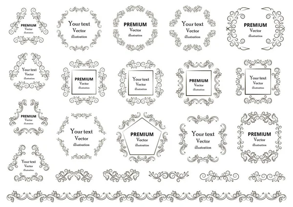 Kalligrafische Designelemente Dekorative Strudel Oder Schriftrollen Vintage Rahmen Blüten Etiketten — Stockvektor