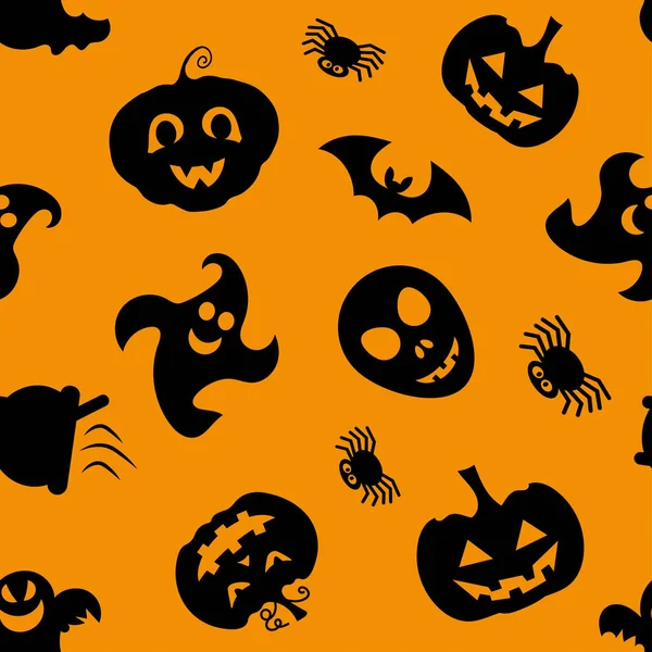 Naadloze Vector Patroon Voor Halloween Ontwerp Halloween Symbolen Pompoen Geest — Stockvector