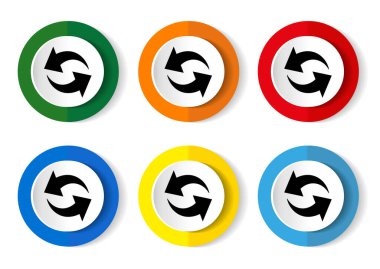 Web tasarımı ve mobil uygulamalar için simge setini ve düz tasarım vektör illüstrasyonunu 6 renk seçeneğiyle yeniden yükle